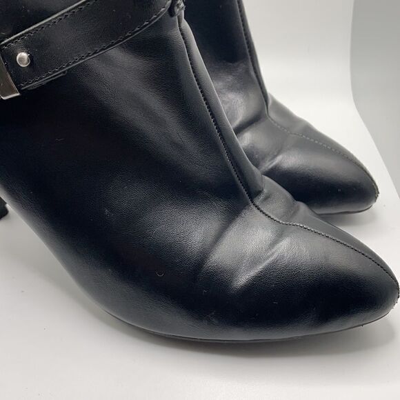 Chinese Laundry Black Faux Leather Heeled Pointed Toe Booties (Size: 7) - Picture 14 of 16